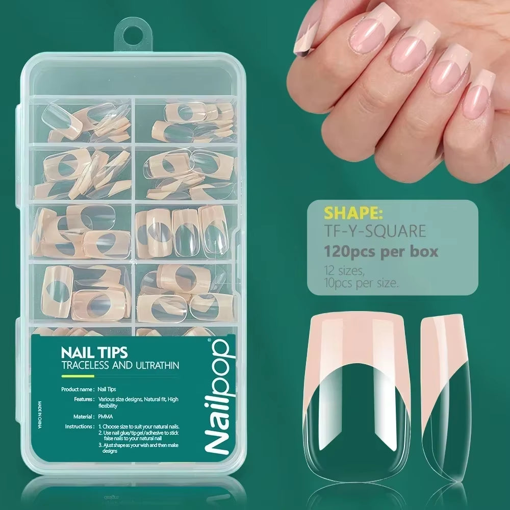 120Pcs Acrylic Nails Fake Capsule Short Almond Coffin Square Artificial Nail Extension Soft Gel Tips Accessories Tools