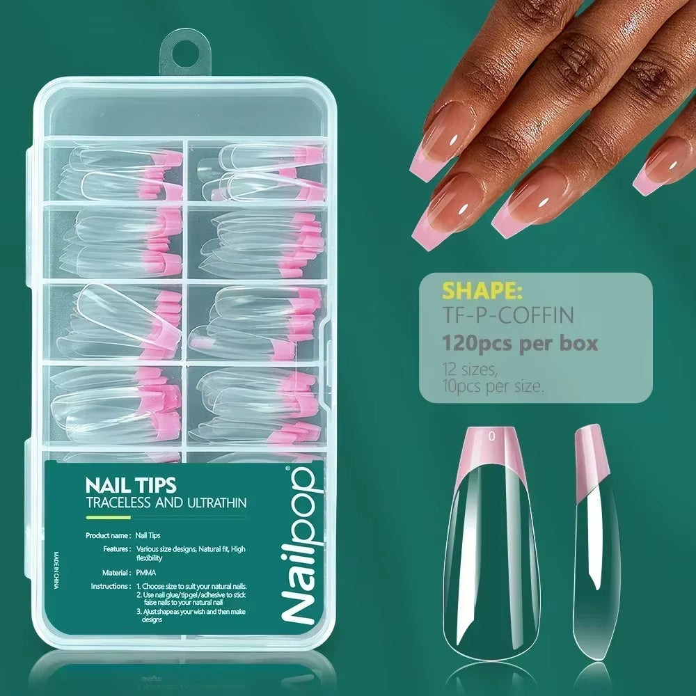 120Pcs Acrylic Nails Fake Capsule Short Almond Coffin Square Artificial Nail Extension Soft Gel Tips Accessories Tools