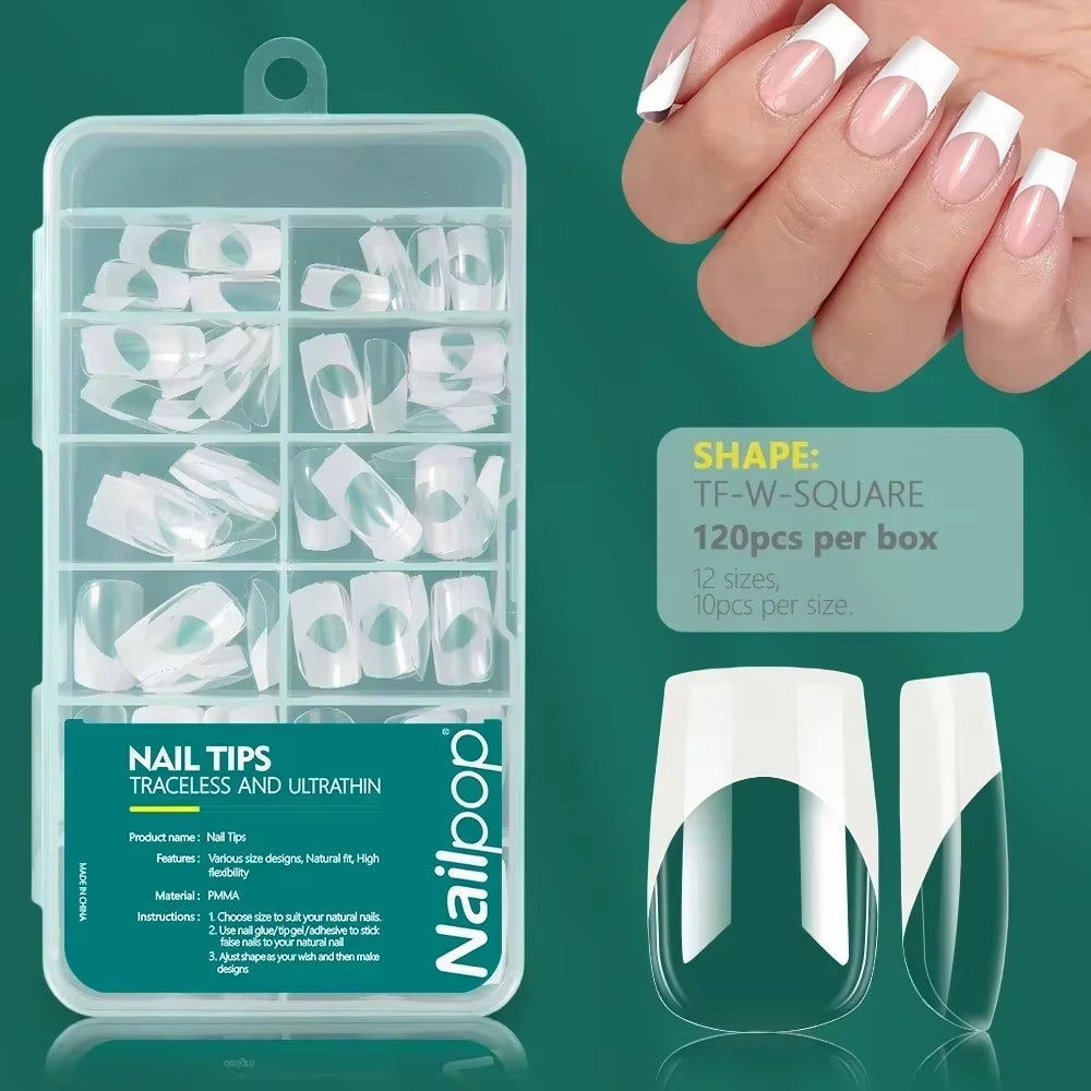 120Pcs Acrylic Nails Fake Capsule Short Almond Coffin Square Artificial Nail Extension Soft Gel Tips Accessories Tools
