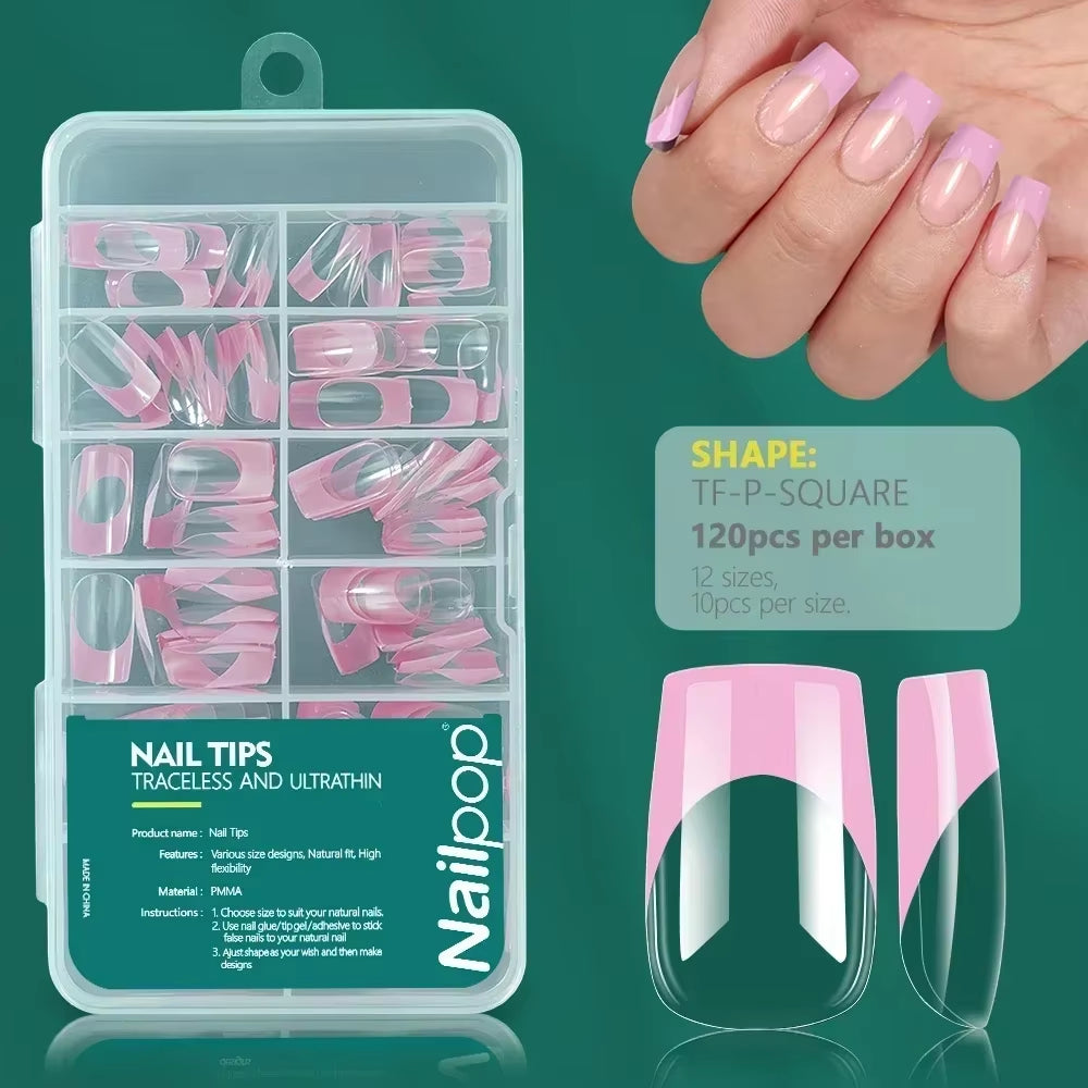 120Pcs Acrylic Nails Fake Capsule Short Almond Coffin Square Artificial Nail Extension Soft Gel Tips Accessories Tools